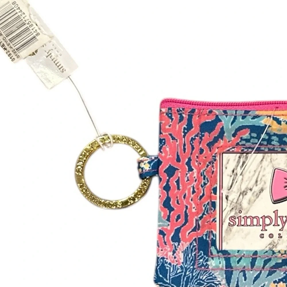 SIMPLY SOUTHERN KEY RING ID CARD HOLDER REEF PRINT PINK BLUE COIN PURSE